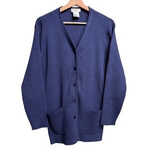 Vintage Talbots 100% Cotton Cardigan Ribbed Sweater M Button Pockets Teacher